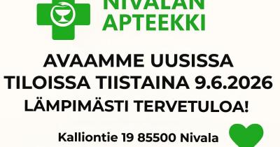 Nivalan apteekki avaa uusissa tiloissa 9.6.2026