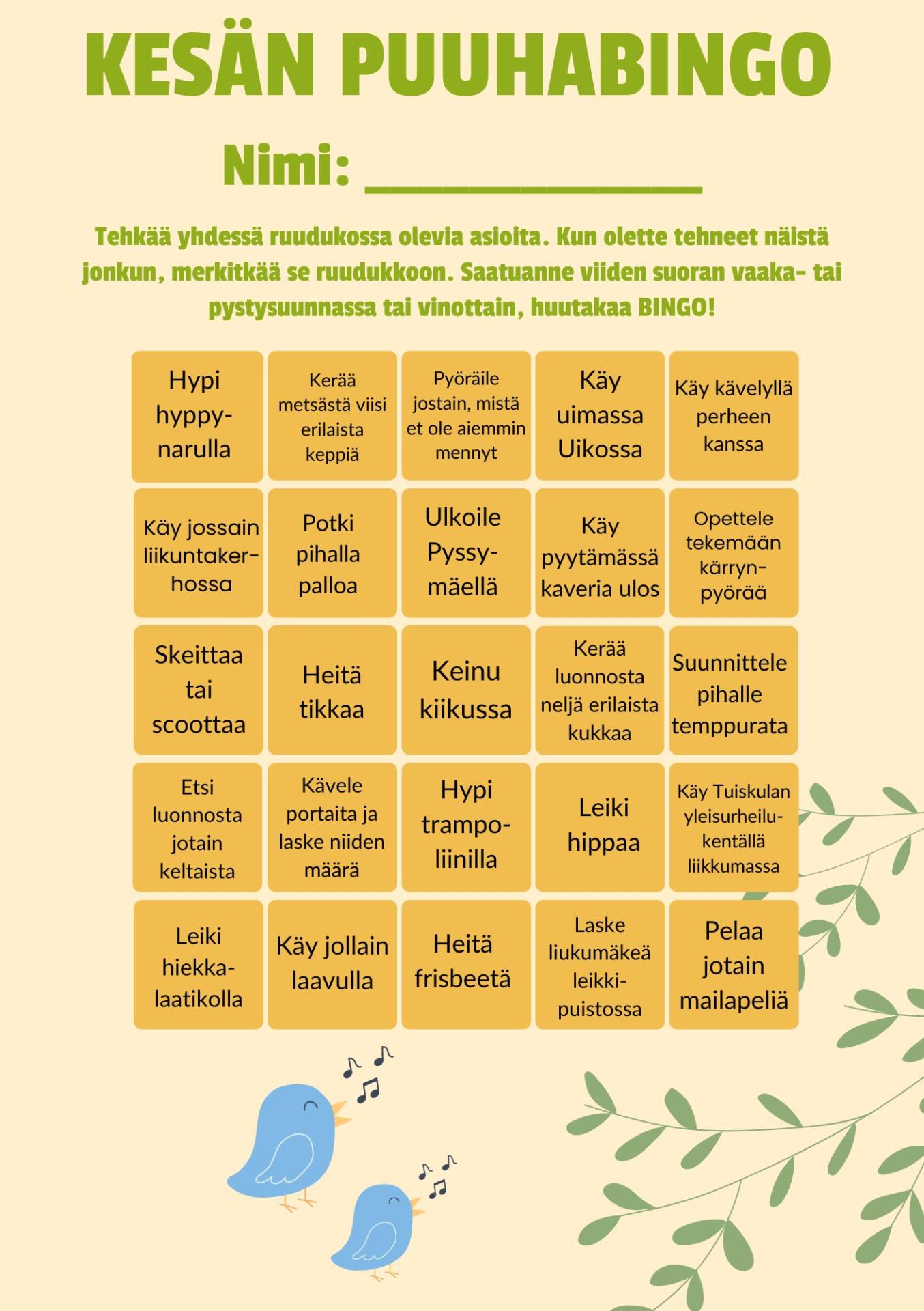 BIngo-taulukko